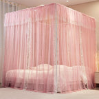 4 Corners Post Princess Curtains Bed Canopy for Girls 8 Panels Curtain- Double Layer Sheer Mesh Canopies Drapes Girls Room Decor (8P-Pink/White, 4P(33"x82") W+4P(43"x82") L/(Queen))