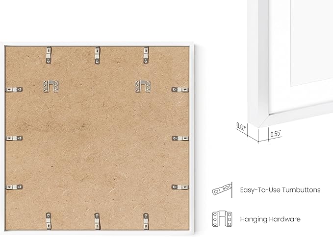 HAUS AND HUES 20x20 White Metal Picture Frame Matted to 16x16 - Features Premium Aluminum & Hanging Hardware, Shatterproof Plexiglass - Ideal for Home, Room, Office (20x20 in, White, Set of 1)