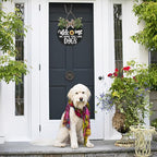 Interchangeable Wooden Seasonal Welcome Sign, Rustic Round Dogs Sign Front Door Wreaths for Home/Wall/Porch Decor, for Easter Spring Summer Fall Halloween Christmas All Season Decorations