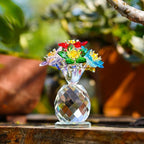 Colorful Crystal Flower Figurine with Base Multicolor Floral Home Decor Christmas Tabletop Centerpiece