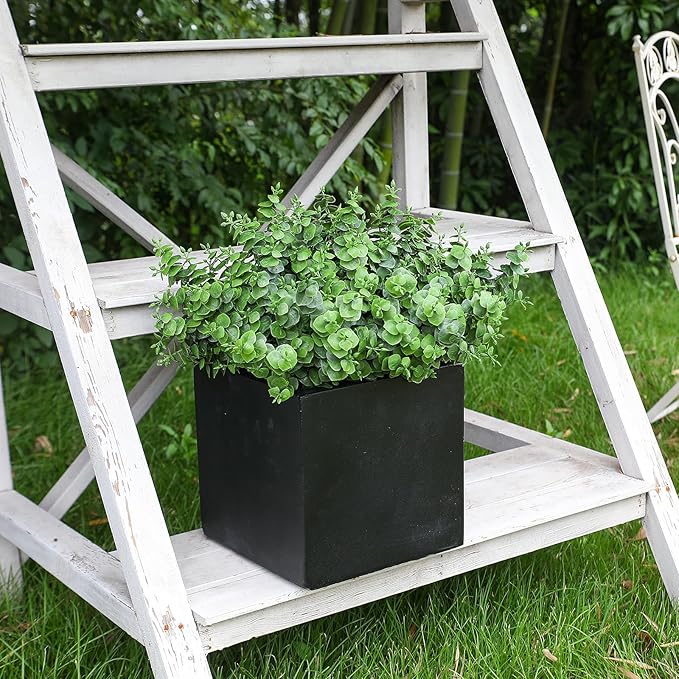 Artificial Fall Eucalyptus Plant – 8PCS Outdoor Fake Greenery, UV Resistant Fake Plants for Porch, Patio, Thanksgiving or Autumn Home Decor - Green Leaves