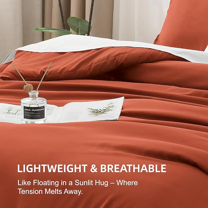 Litanika Burnt Orange California King Comforter Set - 3 Pieces Terracotta Cal King Lightweight Soft Solid Bed Comforter, Oversized Fluffy Quilt Blanket Bedding Set (104x96In, 2 Pillowcases)
