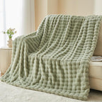 NEWCOSPLAY Faux Fur Throw Blanket Sage Green Bubble Blanket Thick Warm Soft for Couch Sofa Bed 550GSM (Sage Green, Throw(50"x60"))