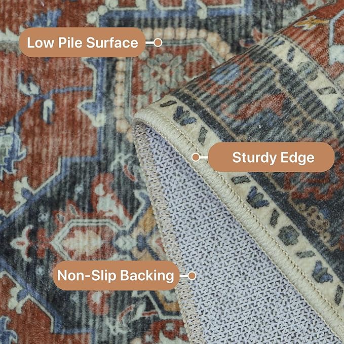 GENIMO 2x12 Runner Rugs for Hallway, Machine Washable Non Slip Vintage Rugs, Low Pile Lightweight Soft Print Rug for enrtyway, Corridor, Home Office, Kitchen, Bordeaux