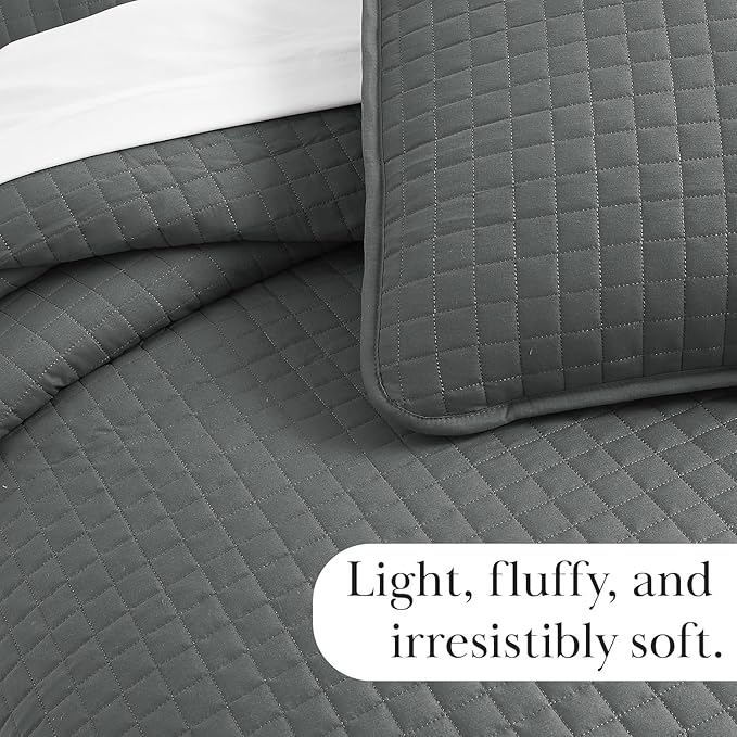 Southshore Fine Living, Inc. Twin Summer Quilts Set, Quilted Grey Bedspread Twin/XL Quilts with Matching Pillow Sham, Soft Microfiber, Lightweight Quilt Coverlet Set, Easy Care, Slate Grey