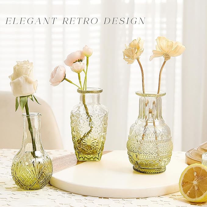 Glass Bud Vase Set of 24, Small Flower Vases, Glass Vases for Centerpieces, Vintage Home Table Decorations Bud Vases (24 Pcs, Green)