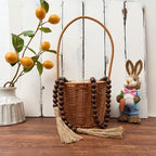 OMISHE 59in Wood Bead Garland with Tassels, Decorative Beads Decor, Farmhouse Wooden Beads Garland for Wall Hanging Home Festival Decor, Dark Brown