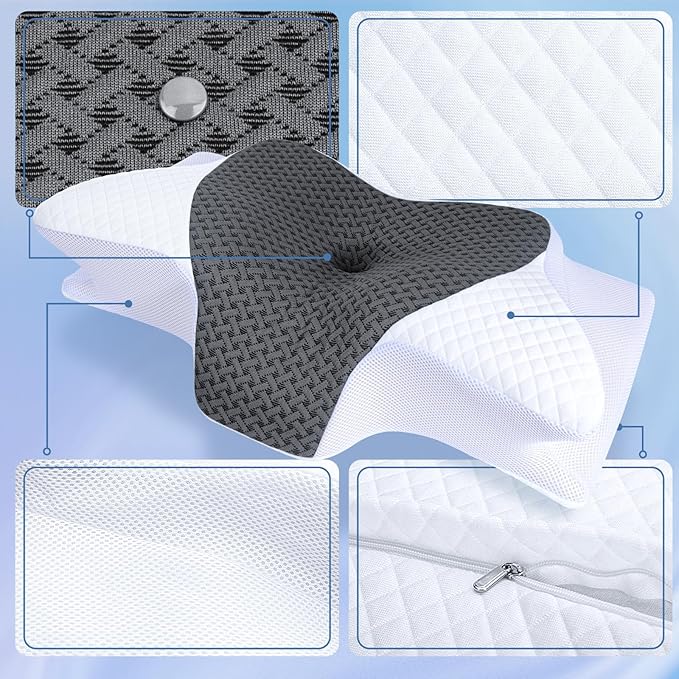 SAHEYER Cervical Pillowcase for Neck and Shoulder Pain Relief, Odorless Head Neck Pillows case for Sleeping, Ergonomic Orthopedic Support Bed Pillow Cover for Side, Back and Stomach Sleepers, Gray