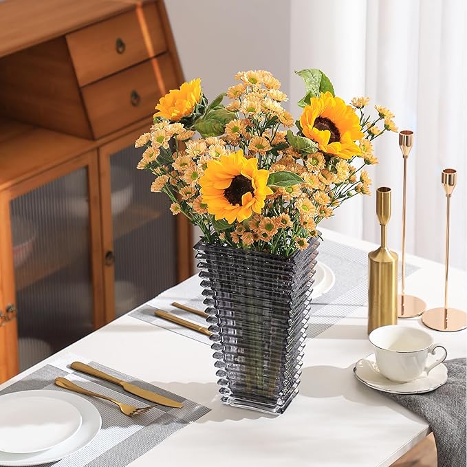 MCMCNCUIU Crystal Glass Vase, Large Crystal Vases for Flowers, Large Flower Vase, Black Modern Vases for Living Room, Bedroom, Kitchen, Dining Table, Mantle, Wedding, 11 Inches