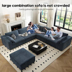 118" Cloud Couch Oversized Modular Sectional Sofa for Living Room,Modern Sofa with Deep Seat，6 Seater Boneless Couch,Comfy Upholstered Corduroy Couches for Apartment, Studio, Office,Bedroom，Blue