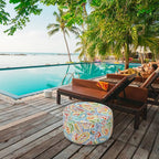 LVTXIII Indoor/Outdoor Inflatable Ottoman, D31 x H14 Inch Large Round Ottoman, All Weather Foot Rest Stool, Portable Footrest for Patio, Garden, Camping and Home - Paisley Multi