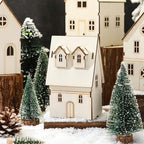 Hiboom 12 Pcs DIY Christmas Village Sets Wood Villa Houses Christmas Mini Wooden House Gift for Winter Xmas Party Decorations