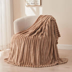 NEWCOSPLAY Super Soft Throw Blanket Taupe Premium Silky Flannel Fleece 3D Ribbed Jacquard Lightweight Bed Blanket All Season Use (Taupe Ribbed, Throw(40"x50"))