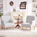 HUIMO Linen Fabric Accent Chairs Set of 2, Mid-Century Modern Armchair with Solid Wood Legs, Single Sofa Chair,Upholstered Reading Club Chair (2, Light Grey and White Stripe)