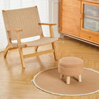 Wimarsbon Storage Ottoman, Modern Round Footrest with Soft Padded Seat, Teddy Velvet Footstool with Wood Legs, Accent Small Table or Plant Stand for Hallway, Living Room (Champagne)