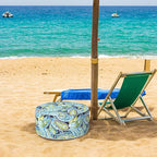 Inflatable Ottoman Stool D21 xH9 for Outdoor/Indoor Use, Water Repellent Patio Foot Rest with Portable Handle,Round Pouf Ottoman Suitable for Garden,Deck and Camping - Paisley Lapis Green