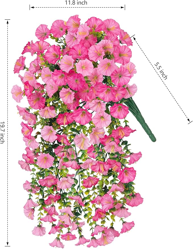 Ivydale 2 PCS Artificial Hanging Flowers Fake Plants Outdoor,Silk Morning Glory Faux Flowers with Eucalyptus Leaves,UV Resistant Realistic Hanging Plants for Home Garden Decor (Pink+Light Pink)