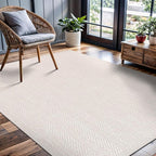 CAMILSON Easy Jute Rug 5x7, Indoor Outdoor Off-White Color Fiber Area Rugs for Living Room Patio and Kitchen Rug Herringbone Seagrass Woven Design Easy-Cleaning Washable Outside Carpet Alfombras 5 x 7