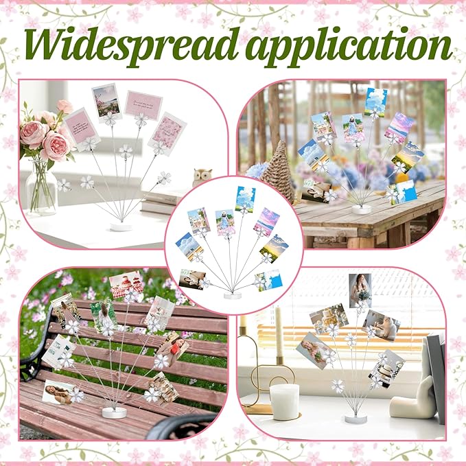 Photo Tree Holder Clip, Money Tree Gift Holder 8 Flower-Shaped Clips for Cash, Gift Cards, Photos Picture Frame Stand for Home, Office, Shop, Birthday, Festival (White)