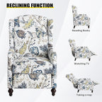 Wingback Recliner Chair, Traditional Push Back Recliner Chair with Padded Seat, Upholstered Wingback Chair, Mid Century Modern Floral Recliner for Living Room(2, Blue Floral)
