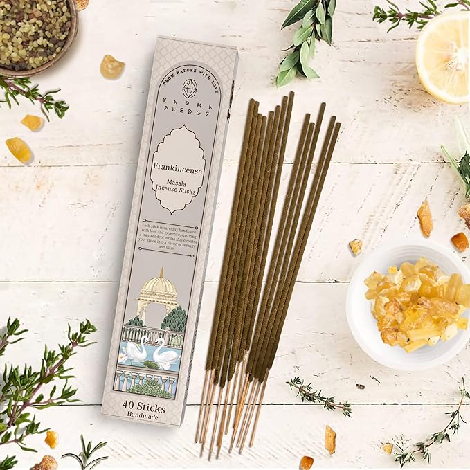 Incense Sticks, Frankincense & Myrrh Incense, Made with Natural Ingredients, Hand Rolled Aromatic Masala, 40 Stick Pack, 45-60 Minute Burn Time, Best for Home Fragrance, Meditation, Yoga, Relaxation