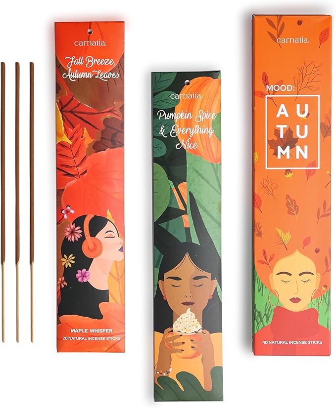 Carnatia Mood: Autumn Incense Sticks – Pack of 2 | Fall Scented, Slow-Burning Organic Incense for Home | Cozy, Nostalgic Aromas for Relaxation, Meditation & Seasonal Decor | 40 Premium Sticks