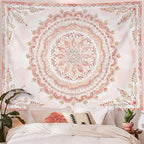 Fowocu Boho Floral Mandala Tapestry Wall Hanging Pink Bohemian Flower Medallion Tapestry Aesthetic Watercolor Hippie Indian Large Tapestries for Bedroom Living Room Dorm Decor 80 x 60 Inch