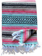 Del Mex Classic Mexican Blanket, Large Authentic Woven Falsa Throw (70"x50"), Artisan Southwest Décor for Beach, Yoga, Outdoors (Mint/Tan/Pink)