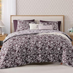 Full Comforter Set -7 Pieces Floral Dark Purple Comforter Set for All Seasons, Bed in a Bag Full with Botanical Flowers Comforter, Sheets, Pillowcases & Shams