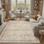 DCX Machine Washable Brown and Beige Area Rug 8x10, Non Slip Stain Resistant Vintage Rug for Living Room Diningroom Bedroom Nursery, Soft Low Pile Large Carpet