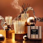NEST New York Reed Diffuser, Amber & Incense - 5.9 fl oz - Fragrance for Up to 90 Days - Reusable, Refillable Glass Holder - Includes 8 All-Natural Reed Sticks - Flame Free