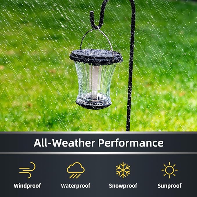 Glass Solar Lantern Outdoor Lights Waterproof, Flickering Flame Solar Lights with Modular Design, Auto On/Off Decorative Hanging Lanterns for Patio Garden Pathway Camping Deck Yard (4 Pack)