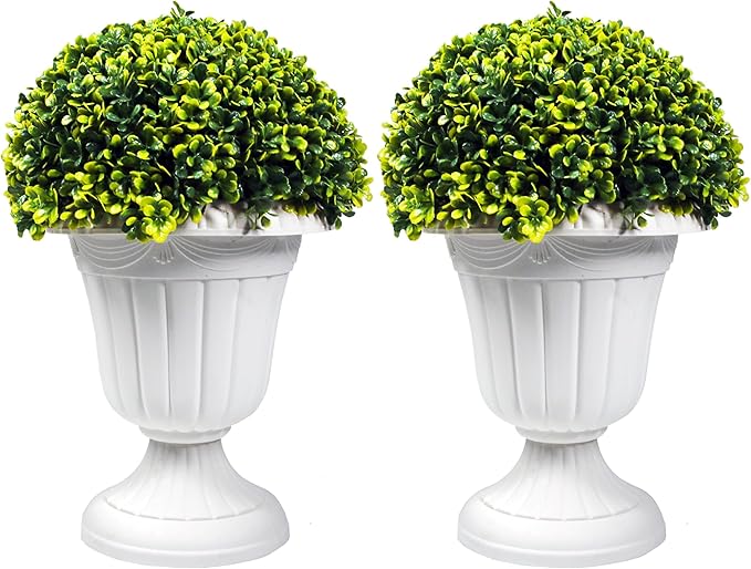 Sunnyglade 2 PCS 17" Artificial Plastic Boxwood Ball Tree, Faux Potted Decorative Topiary Plant, UV Resistant Fake Plant in Pot for Home Gate Indoor Outdoor Patio Office Decor