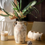 Ceramic Rustic Vase, 9.6 Inch Terracotta Rustic Vase with 2 Handles, Decorative Pottery Flower Vase for Home Decor, Living Room, Shelf Decor, Wedding, Table Decoration