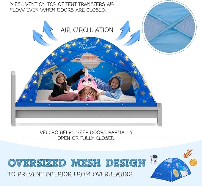 Outer Space Full Bed Tent for Kids Indoor Fort - Magical Dream Tents for Boys Pop Up Toddler Bed Canopy for Girls Bunk Bed Tent for Top Bunk - Sensory Sleep Pod for Kids Educational
