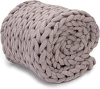 Nuzzie Chunky Knit Blanket - Breathable, Cooling, Hand Made Knit Throw Blanket for Sleep - Machine Washable, Stylish Decor Design (Dusty Rose, Full | 15lbs | 48" x72)