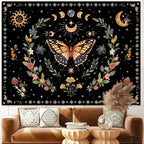 Lunerfex Boho Butterfly Tapestry Flower Moon Wall Tapestry, Moon Phases Tapestries for Bedroom Cute Tapestries Wall Hanging for Bedroom Living Room Decor Butterfly-1 44"x60"