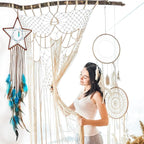 Jetec 3 Pcs Dream Catcher Moon Sun Star Design Handmade Traditional Craft Ornament Wall Hanging Home Decoration Bedroom Wedding Halloween Christmas Decorations(Dark Blue)