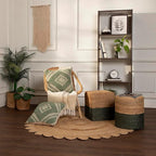 REDEARTH · Cylindrical Pouf Foot Stool Ottoman - Jute Braided Pouffe Poof Accent Sitting Footrest for The Living Room, Bedroom, Nursery, Patio, Lounge & Other Rooms (14.5”x14.5”x16”; Natural Olive)