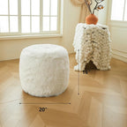 XeGe Fluffy Faux Fur Inflatable Pouf Ottoman, Soft Portable Shaggy Fuzzy Foot Stool Ivory, Plush Furry Foot Rest Floor Pouf Anti-Slip, Round Ottoman Cushion Living Room Bedroom Patio Dorm, Beige