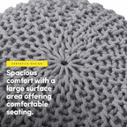 Pouf Ottoman Foot Rest Stuffed – 20” Diameter x 14” Tall Cozy Floor Pouf for Living Room, Bedroom, Nursery & More – 100% Cotton Knit Shell, EPS Bead Filled Footrest & Accent Chair, Gray