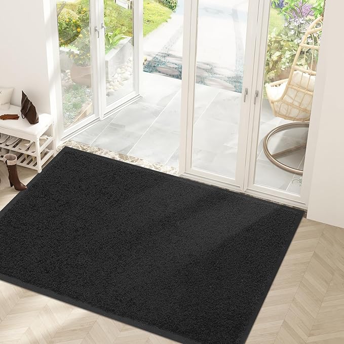 Mibao Dirt Trapper Door Mat for Indoor Outdoor, Waterproof All-Season, All-Weather Doormat, Heavy Duty Non-Slip Entrance Rug, Low Profile Absorbent Entrance Mat Carpet, 72" x 48", Black