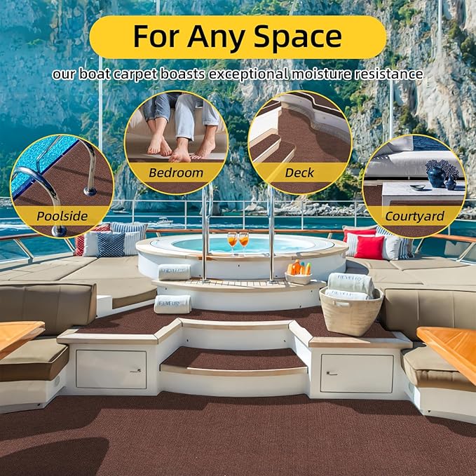 Marine Carpet,5 FT x 25 FT Brown Indoor Outdoor Carpet 0.2" Thick Boat Carpet with Water-Proof TPE Backing, Non-Slide Outdoor Marine Carpet Roll for Home, Patio, Porch, Deck