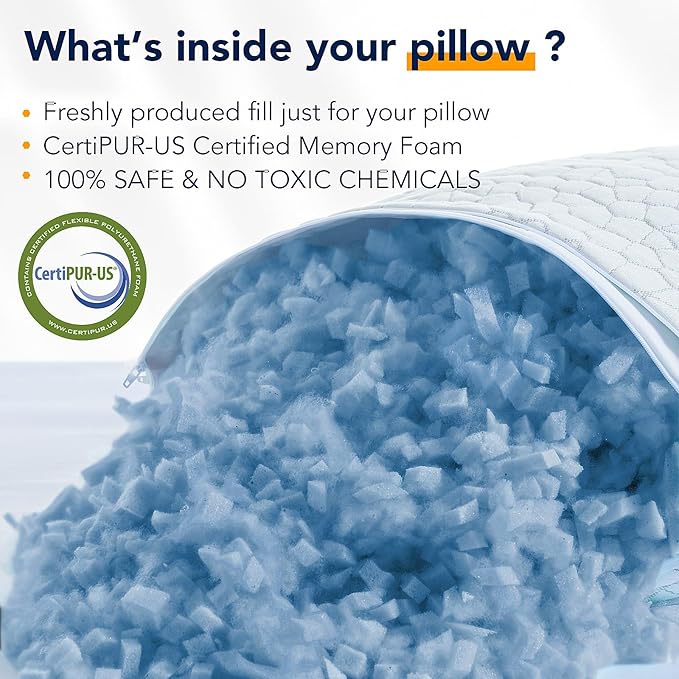 QUTOOL Cooling Pillows for Sleeping Shredded Memory Foam Pillows 1 Pack, Gel Bed Pillow for Hot Sleepers, Soft and Supportive, Adjustable Pillow for Side, Back Sleepers, Gifts for boyfriend, Women Men