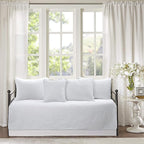 Cozy Line Home Fashions 6 Piece Daybed Cover Set, Solid White Chic Medallion Trendy Damask Quilting All Season Luxury Bedding with Bedskirt, Matching Shams, Decorative Pillow