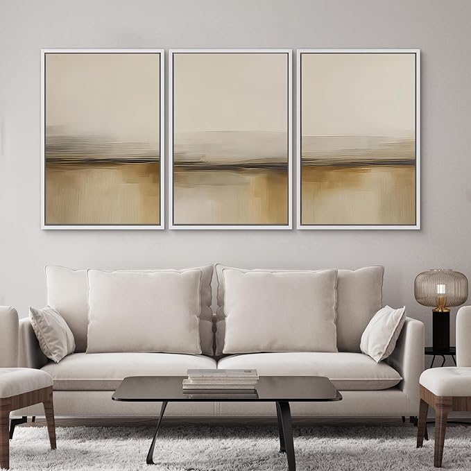 SIGNWIN Framed Canvas Print Wall Art Warm Neutral Horizon Abstract Beige and Brown Landscape Photography Modern Art Minimalist Black and White for Living Room, Bedroom, Office - 16"x24"x3 White
