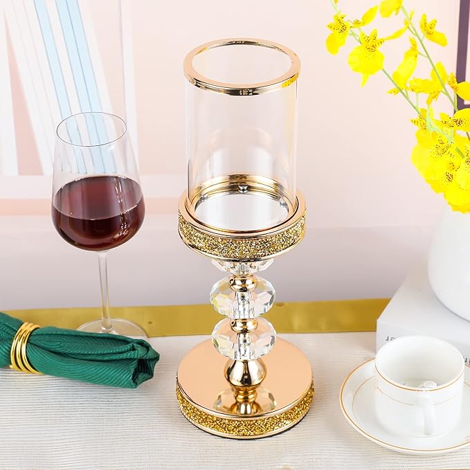 Candle Holder, Pillar Candle Holders, Crystal Candlesticks Holder for Wedding, Parties, Events, Chirstmas,Home Decor, Table Centerpieces CH028D (L)