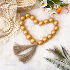 OMISHE Extra Large Wood Bead Garland Gold with 1.6" Diameter Wooden Beads and Tassels, 41" Long Rustic Farmhouse Country Decorative Beads for Home Tiered Tray Decor, Gold