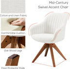 Art Leon Desk Chair No Wheels, Mid Century Modern Office Chair, Swivel Accent Chair with Oak Wood Legs, Fabric Upholstered Arm Chair, Ivory