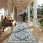 Topllen Runner Rug - 2'x10' Boho Washable Kitchen Rug, Non-Slip Soft Low Pile Rugs Indoor for Hallway Hall Living Room Bedroom Sunroom, Vintage Throw Stair Carpet Stain Resistance (Blue, 2x10ft)